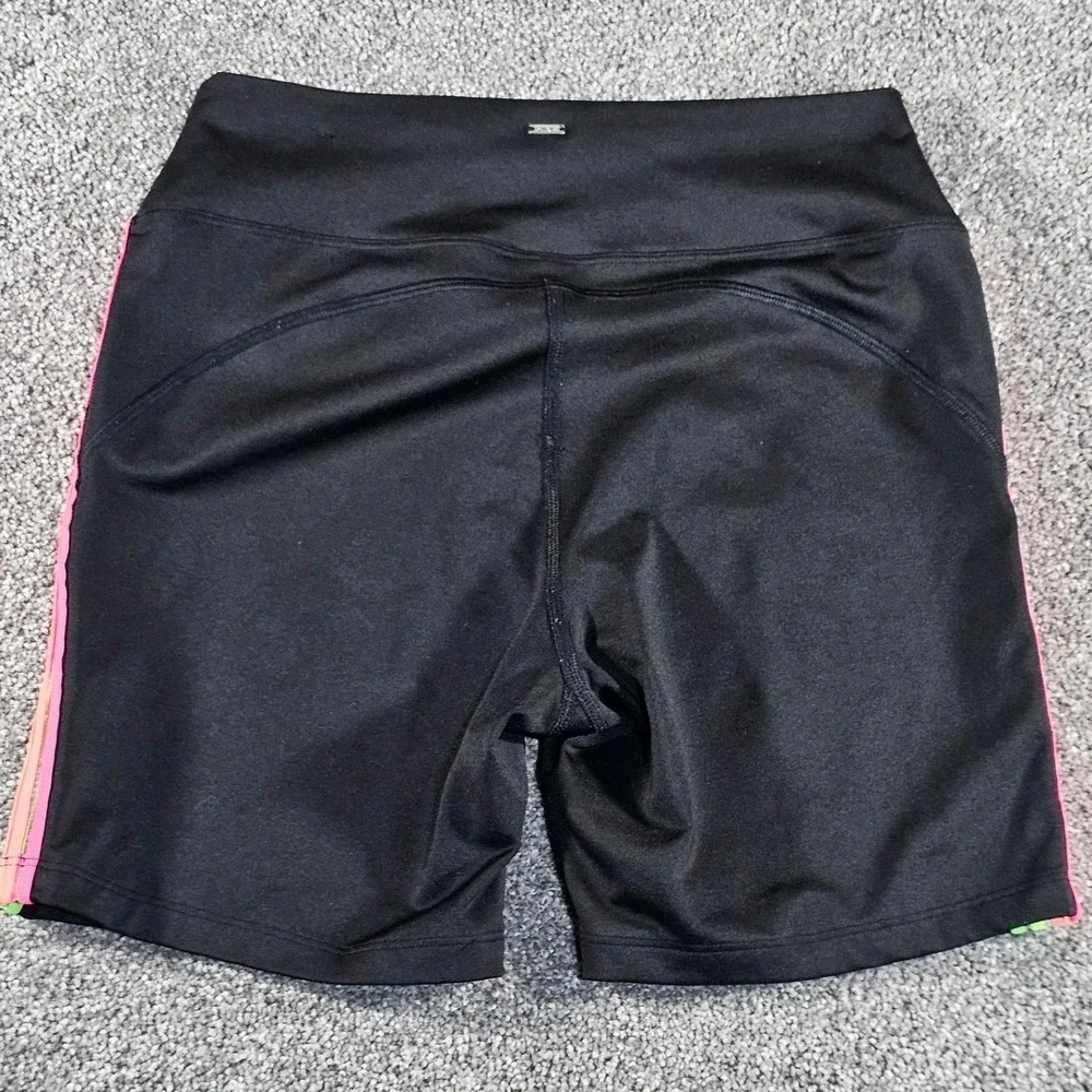 PINK Victoria sSecret Biker Shorts Womens Medium Black Neon Rainbow Striped Gym